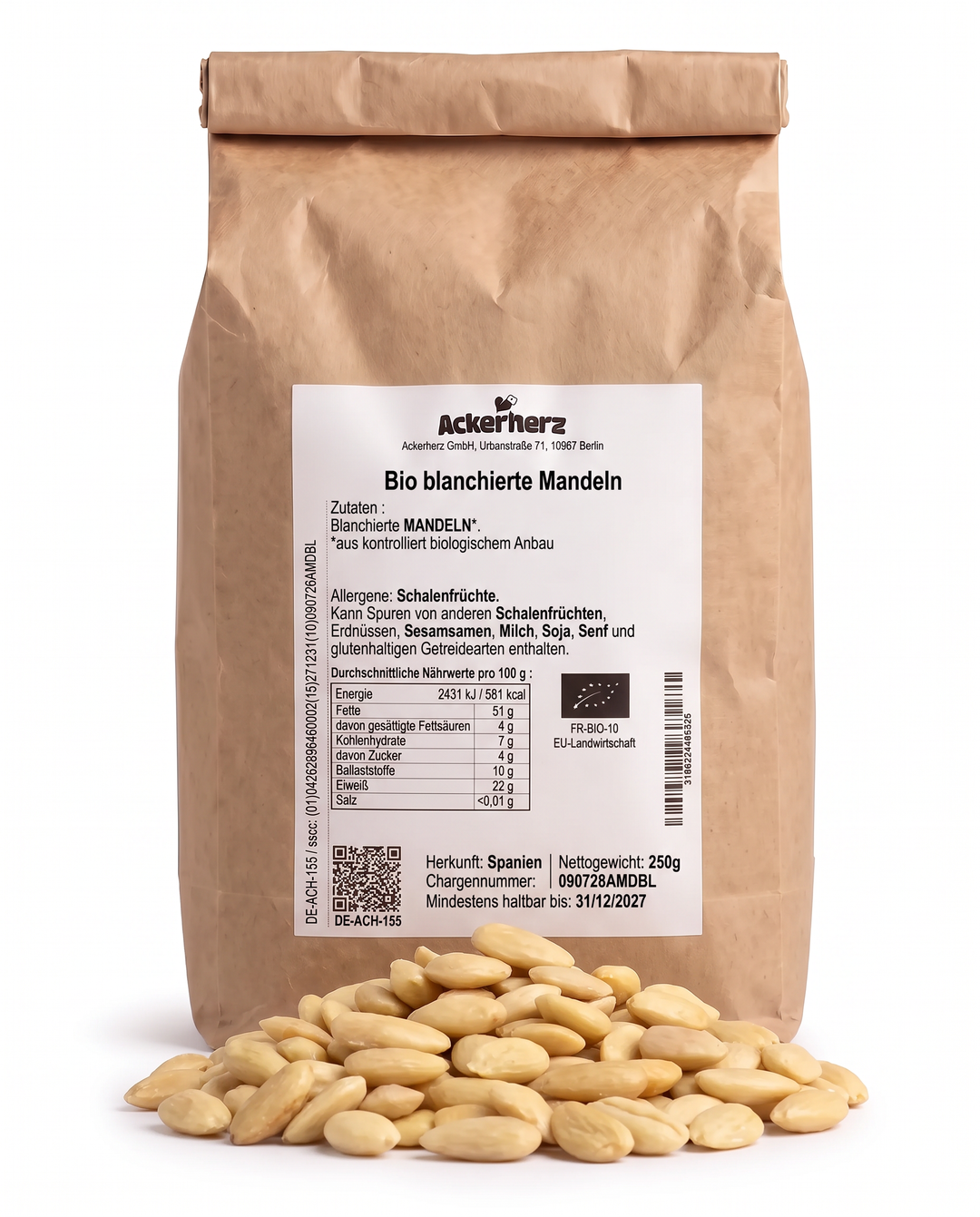 Bio blanchierte Mandeln 250 g