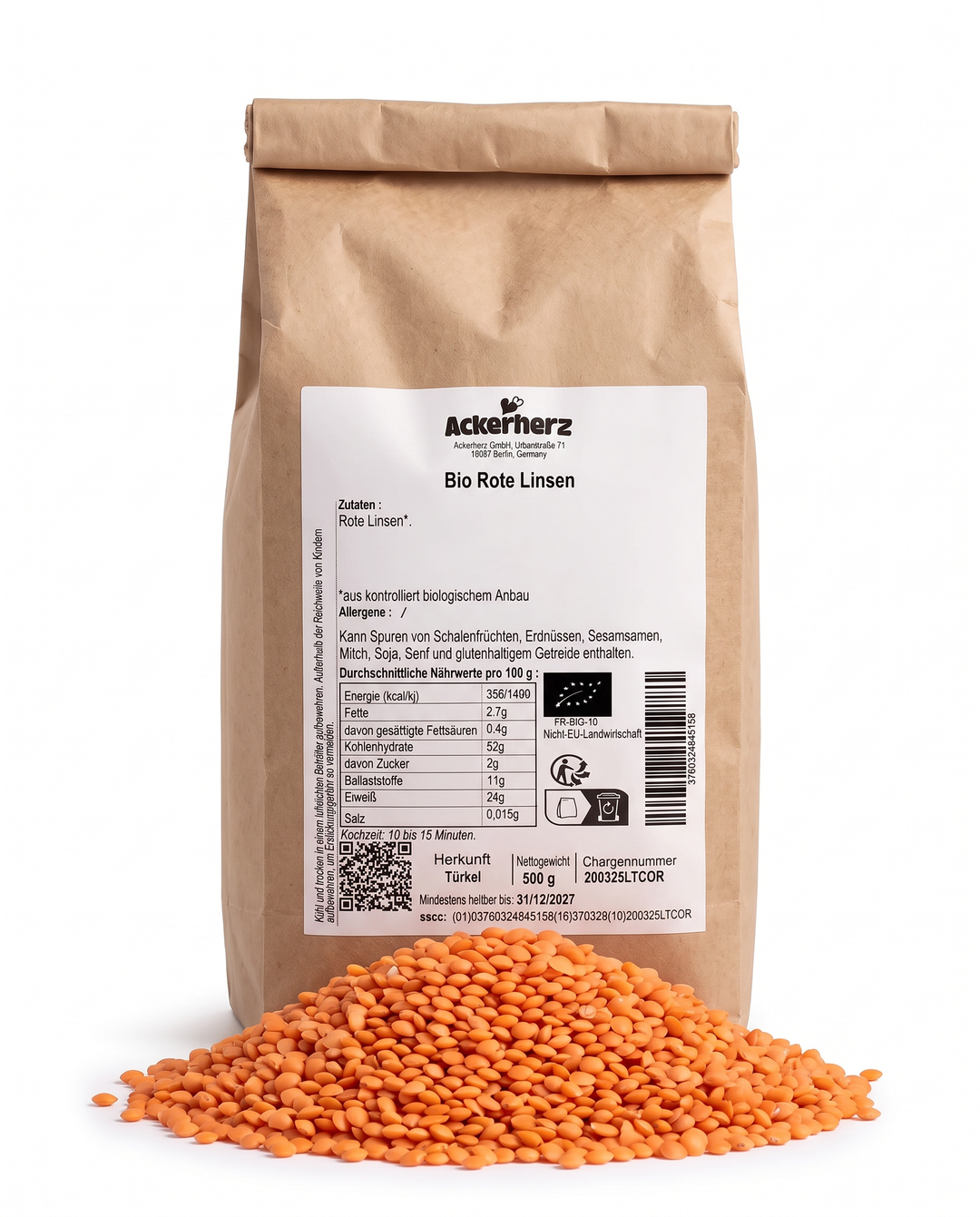 Bio rote Linsen 500 g