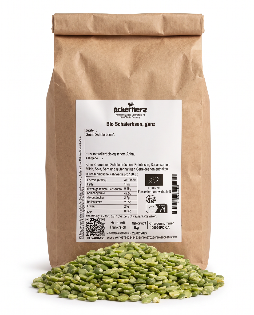 Bio Schälerbsen, ganz 1 kg