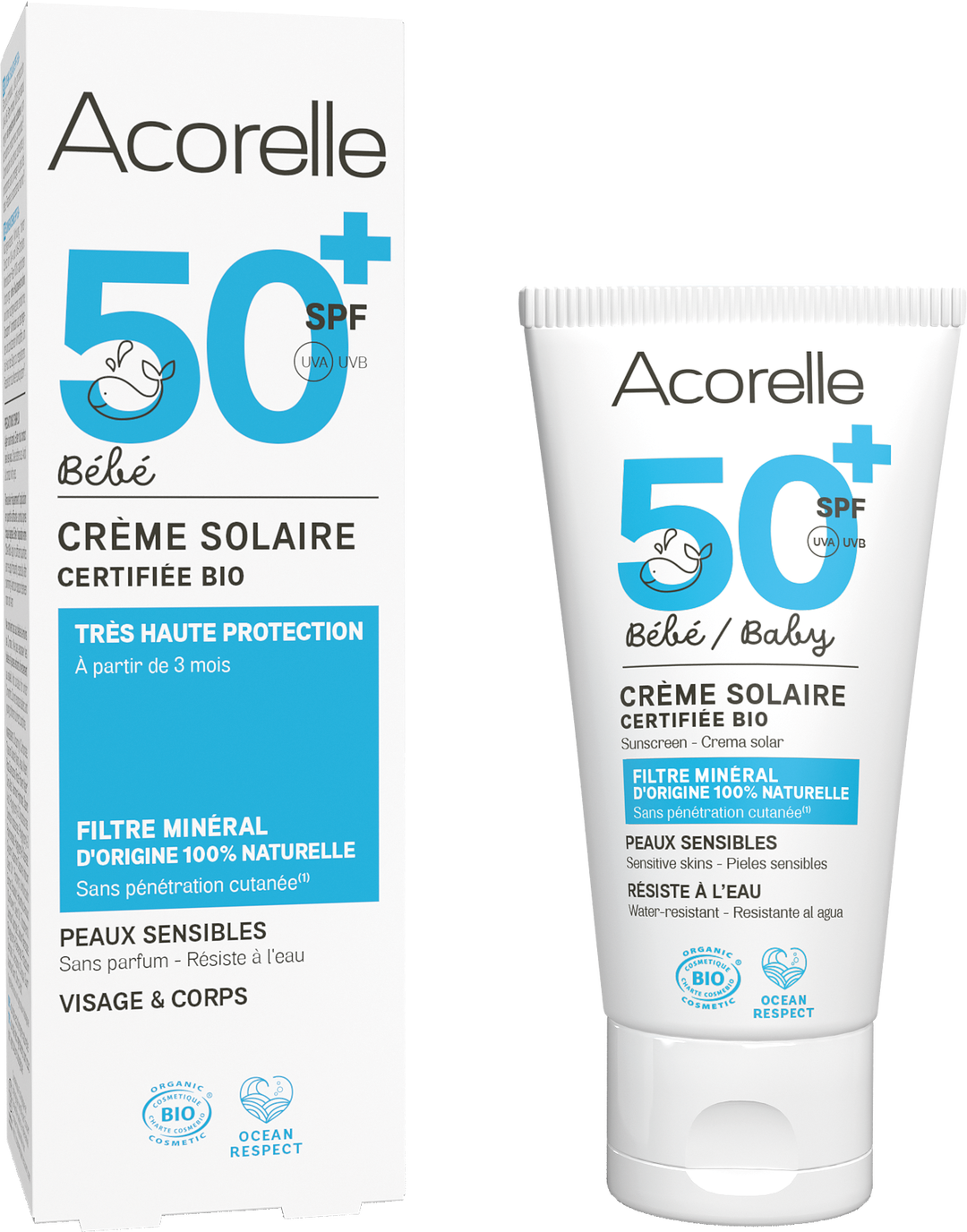 Crème solaire bébé SPF50+ certifiée bio