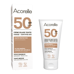 Crème solaire visage teintée médium SPF50 certifiée bio