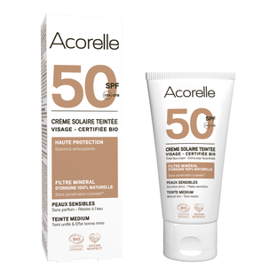 Crème solaire visage teintée médium SPF50 certifiée bio