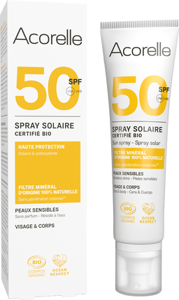 Spray solaire SPF50 sans effet blanc certifié bio