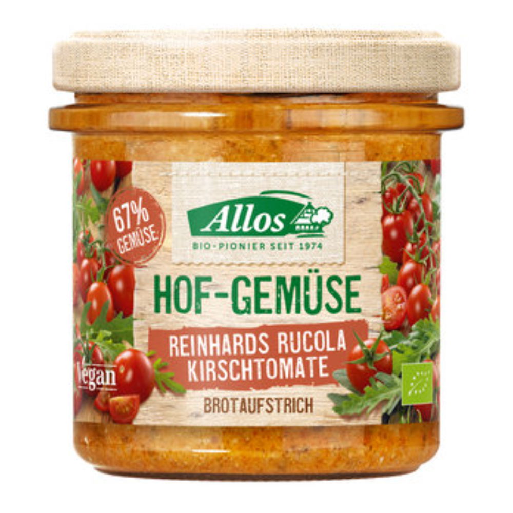 Bio Brotaufstrich Hof-Gemüse Reinhards Rucola Kirschtomate - Ackerherz Bio Brotaufstrich Hof-Gemüse Reinhards Rucola Kirschtomate - Ackerherz