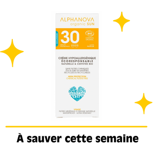 Crème solaire hypoallergénique SPF30+ certifiée Cosmos Organic