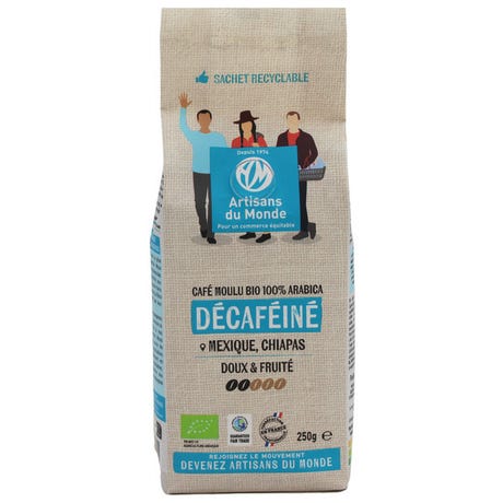 Café moulu décaféiné mexique  equitable et bio