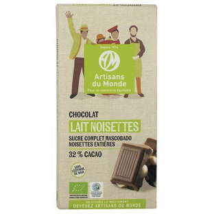 Chocolat équitable lait et noisettes bio et équitable