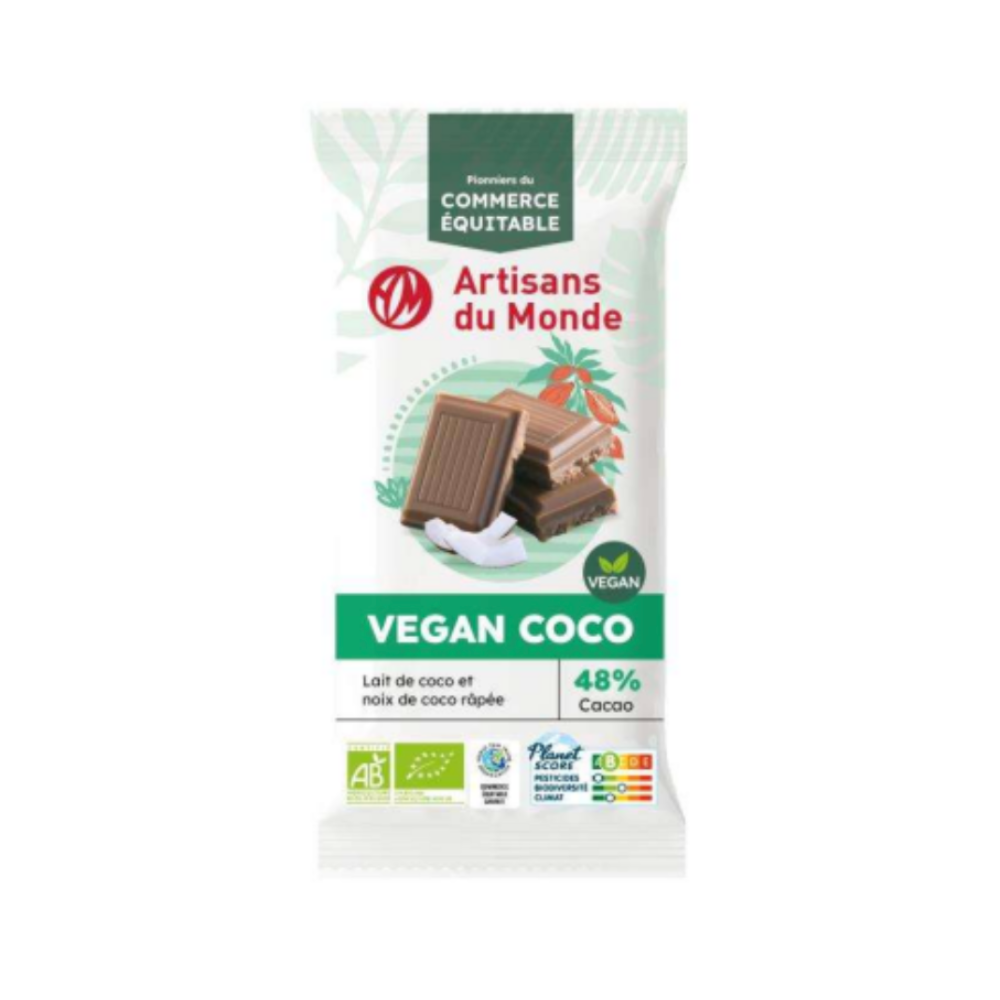 Chocolat vegan au lait de coco bio et équitable
