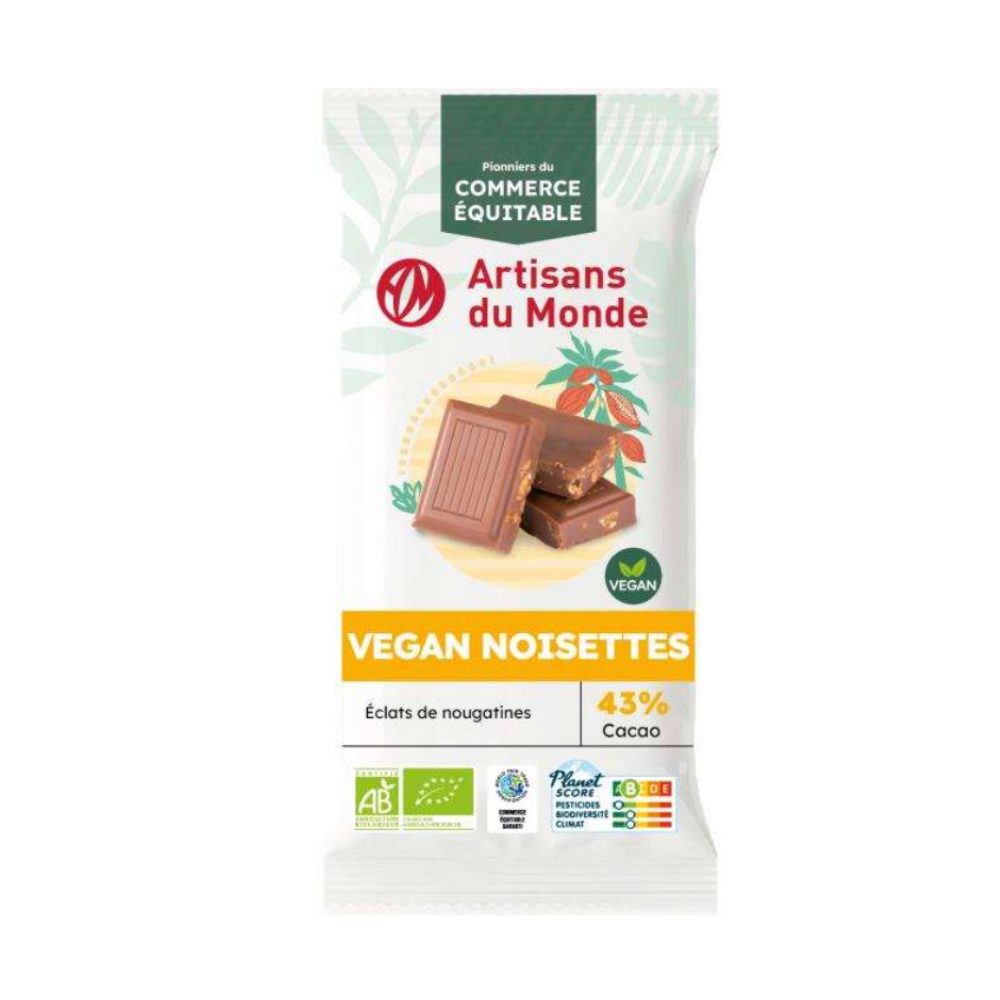 Chocolat vegan nougatine noisette bio et équitable