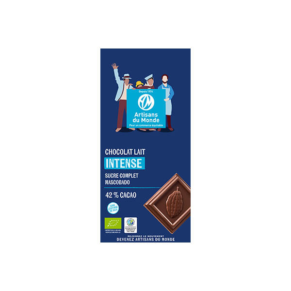 Chocolat intense lait 42% bio et équitable