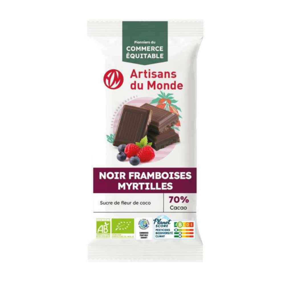 Chocolat noir 80% framboise & myrtille bio