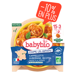 Cappelletti Aubergine Ricotta & sauce tomate de Nouvelle-Aquitaine Bio -(dès 15 mois)