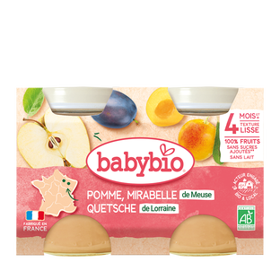 Petits pots pomme mirabelle de meuse quetshe de Lorraine, dès 4 mois, bio