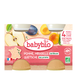 Petits pots pomme mirabelle de meuse quetshe de Lorraine, dès 4 mois, bio