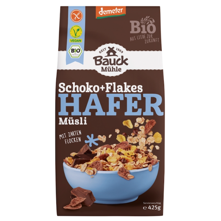 Bio Hafermüsli Schoko und Flakes demeter, glutenfrei
