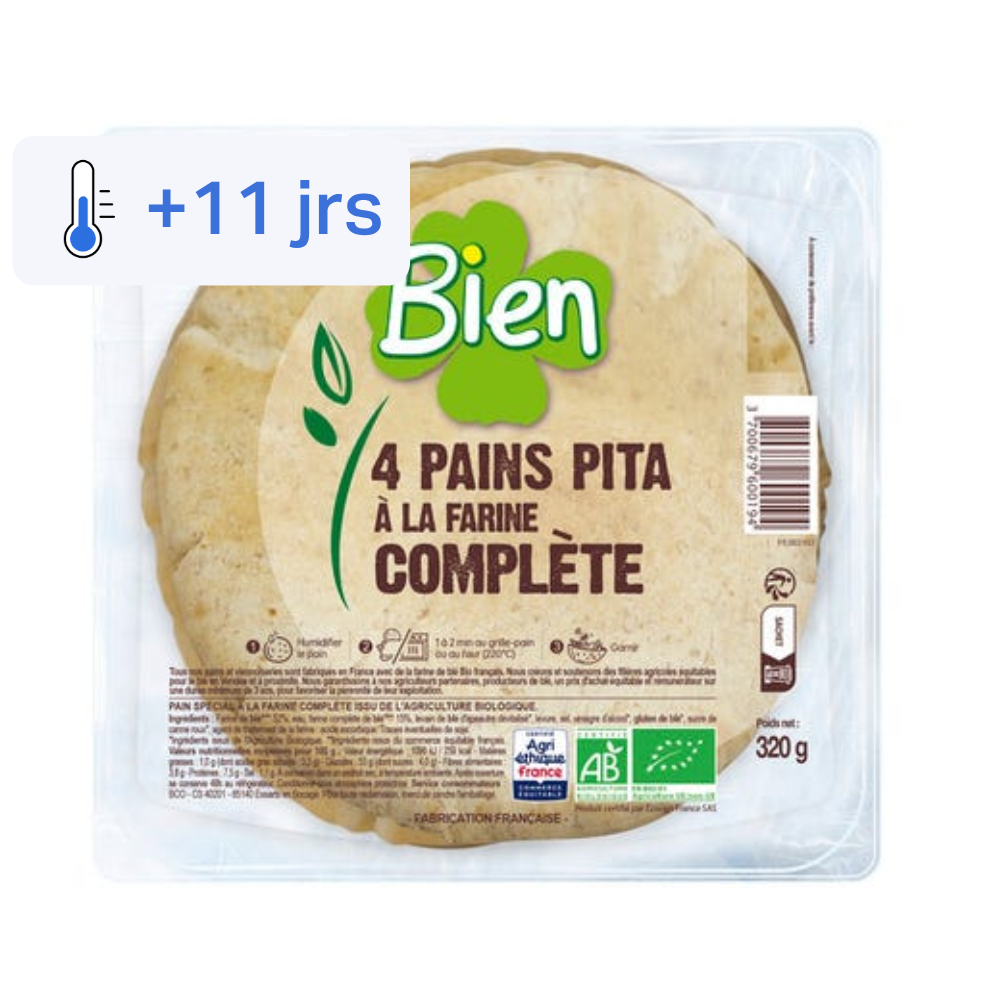 Pains pita à la farine complète bio et équitable x4