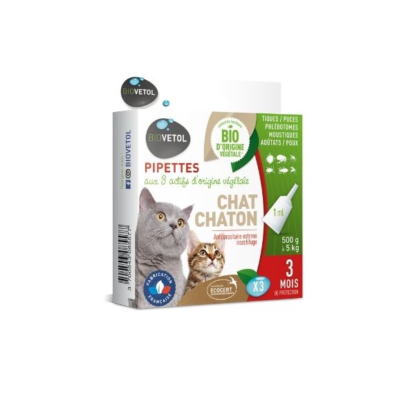 Pipette antiparasitaire externe chaton et chat bio x 3