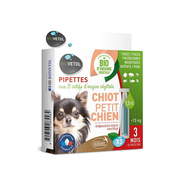 Pipette antiparasitaire externe chiot et chien bio x 3