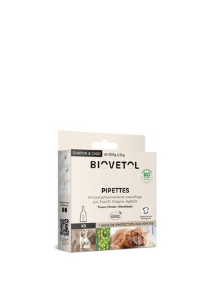 Pipettes anti-puces anti-tiques chat / chaton bio x 3