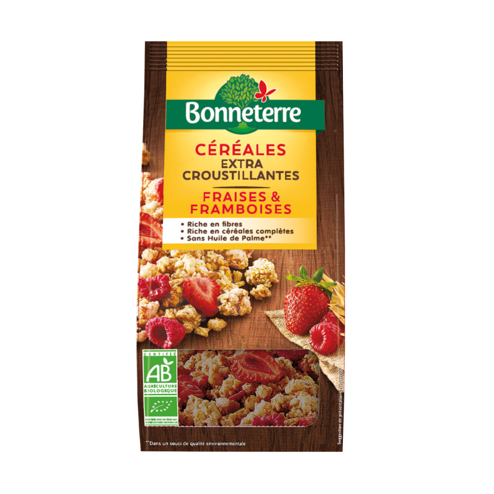 Céréales croustillantes fraise et framboises bio