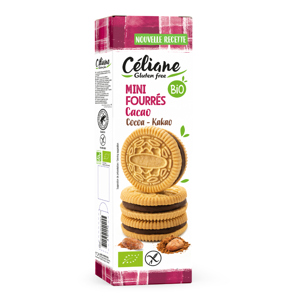 Mini biscuits fourrés cacao sans gluten bio
