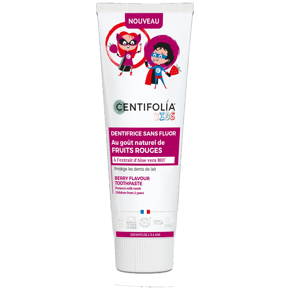 Dentifrice fruit rouges enfant sans fluor certifié Cosmos Organic