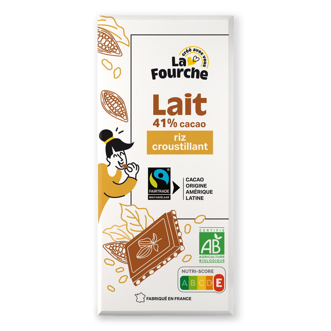 Chocolat au lait 41% et riz croustillant bio et équitable
