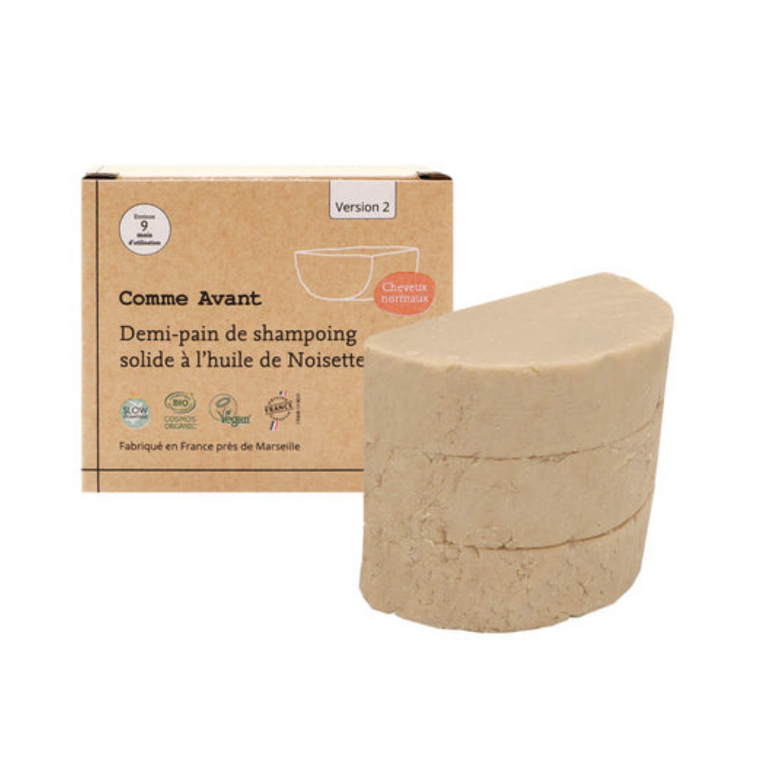 Demi-pain de shampoing solide à l'huile de noisette certifié bio