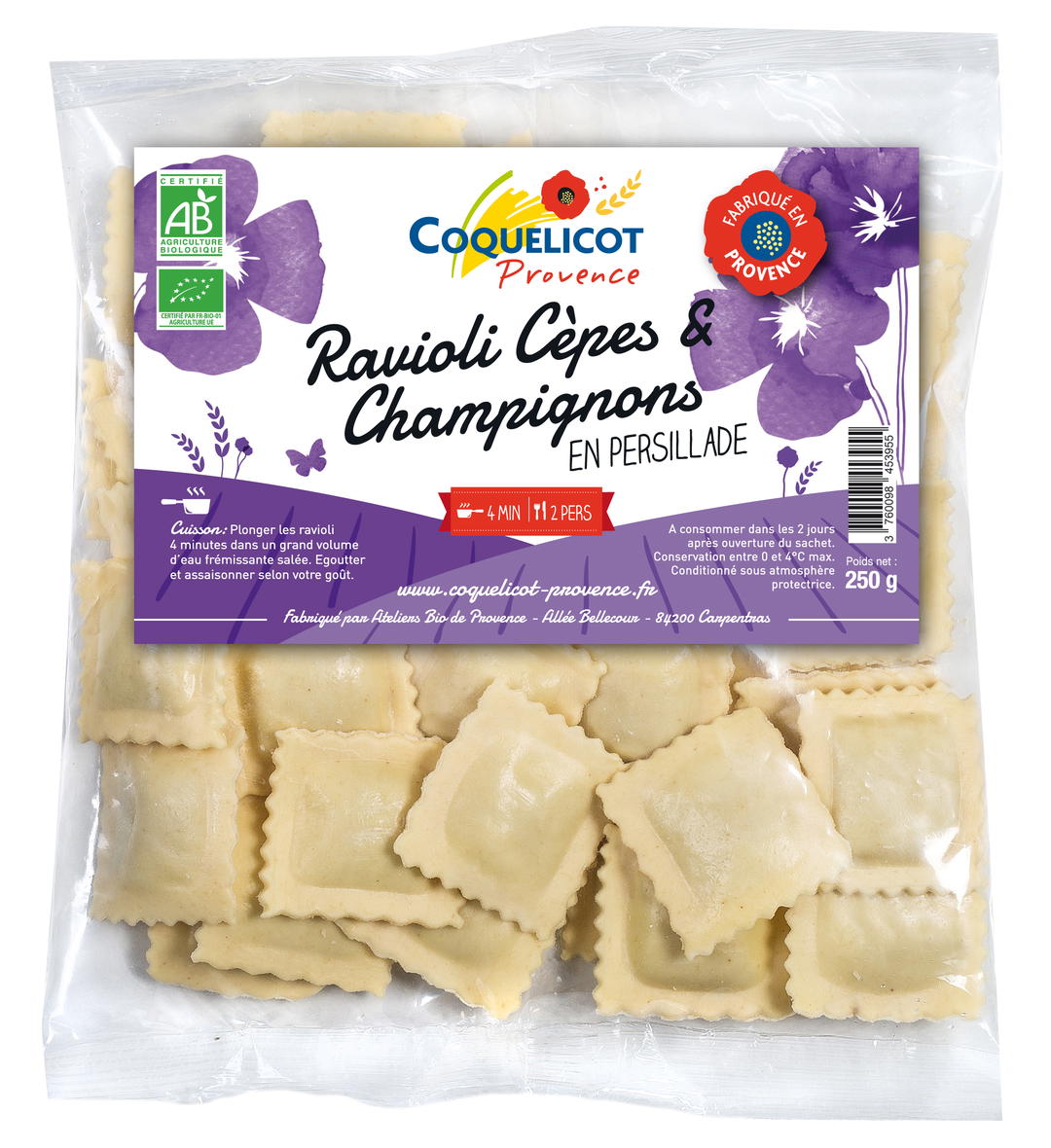 Raviolis frais aux cêpes et persillade bio