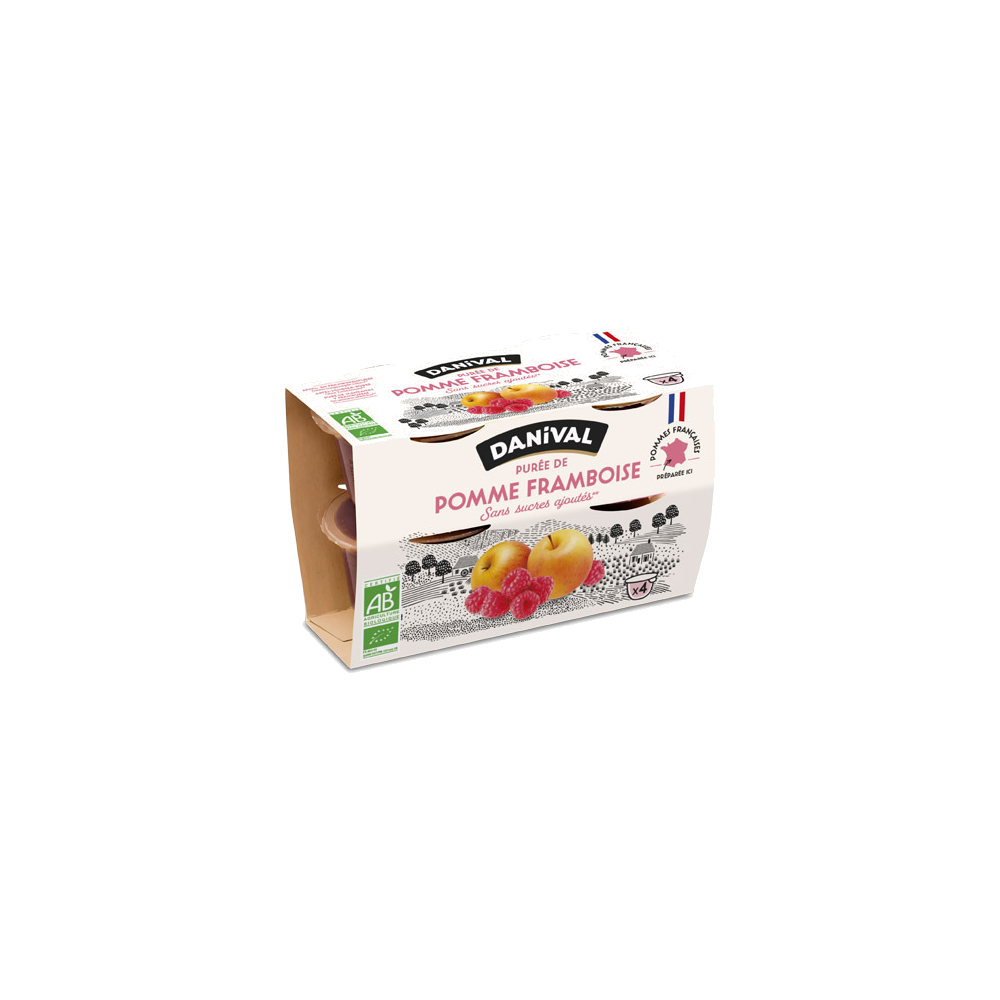 Purée 100% fruits pomme framboise bio - 4x100g