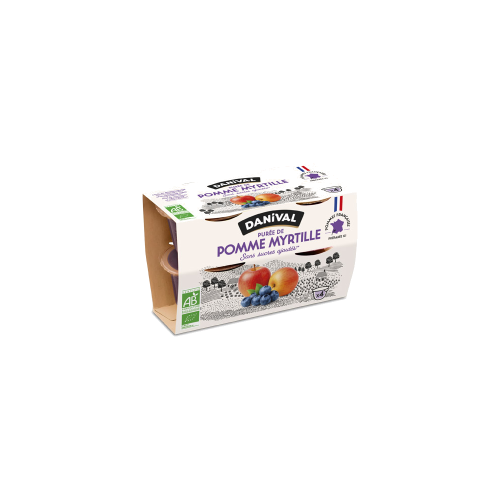 Purée 100% fruits pomme myrtille bio - 4x100g
