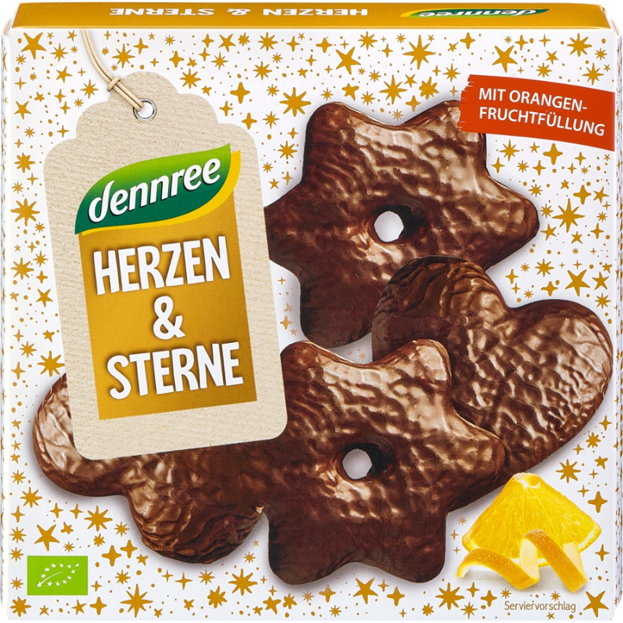 Bio Herzen und Sterne mit Orangenfüllung