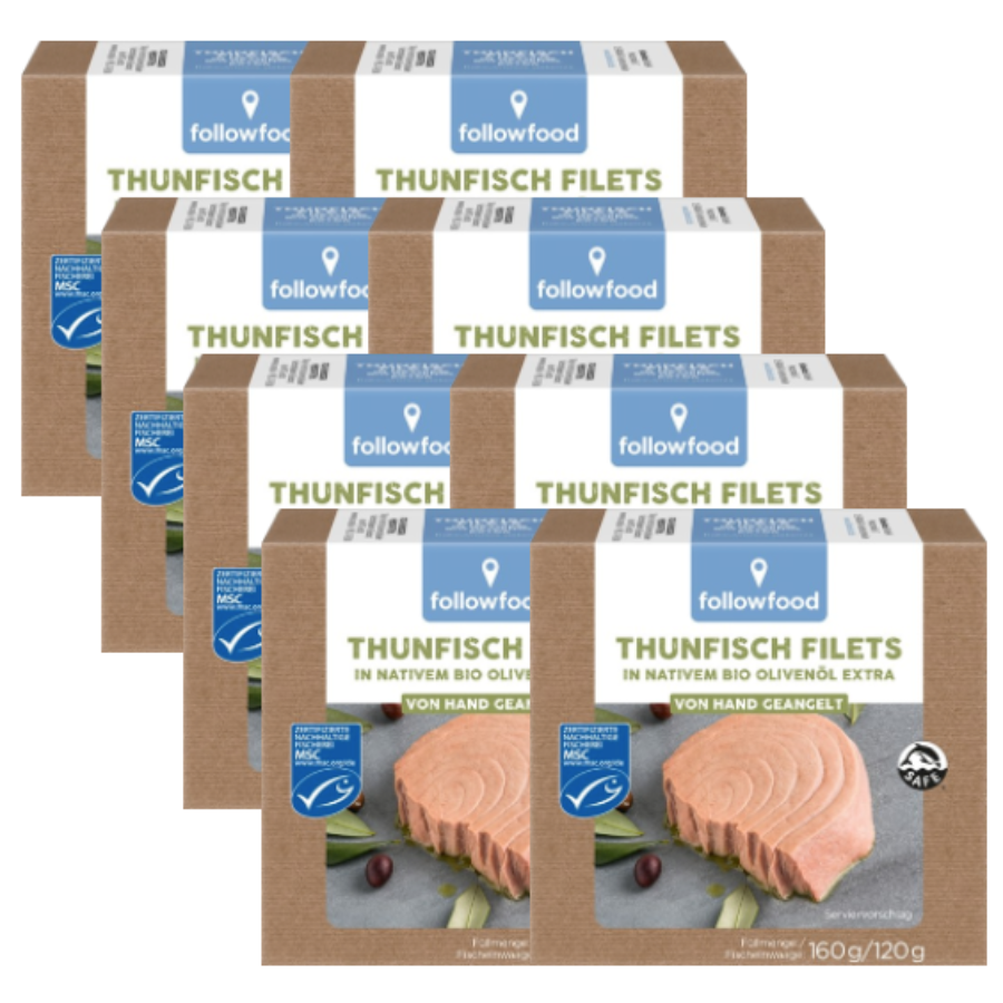 Thunfisch Filets in Bio-Olivenöl, Karton 8 Stk.