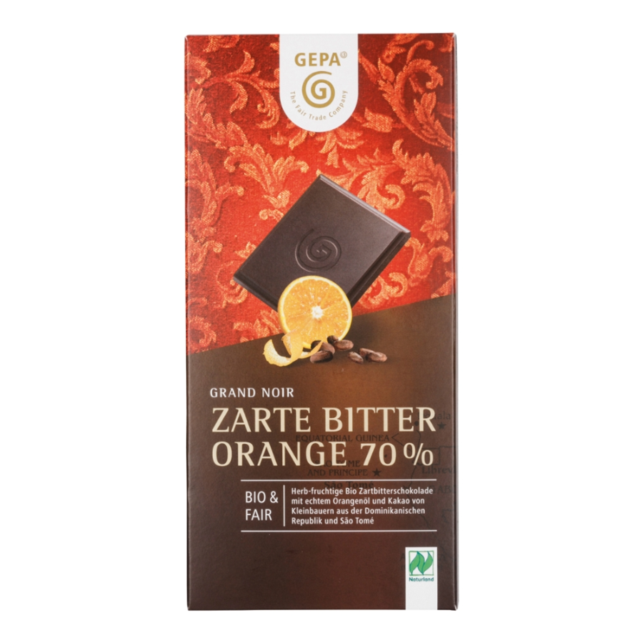 Bio Schokolade Grand Noir Zartbitter Orange 70% Kakao, vegan