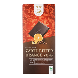 Bio Schokolade Grand Noir Zartbitter Orange 70% Kakao, vegan