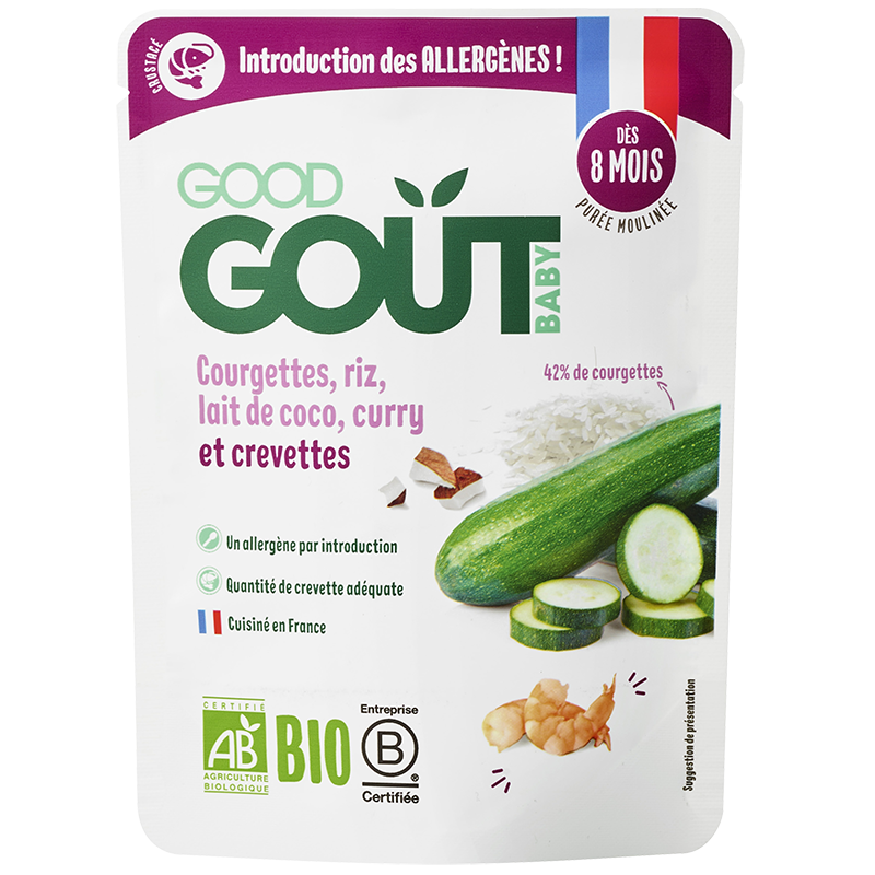 Compotée de courgettes, riz, lait de coco, curry et crevettes