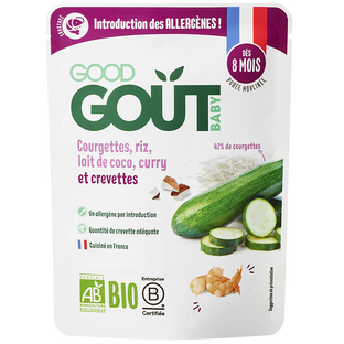 Compotée de courgettes, riz, lait de coco, curry et crevettes