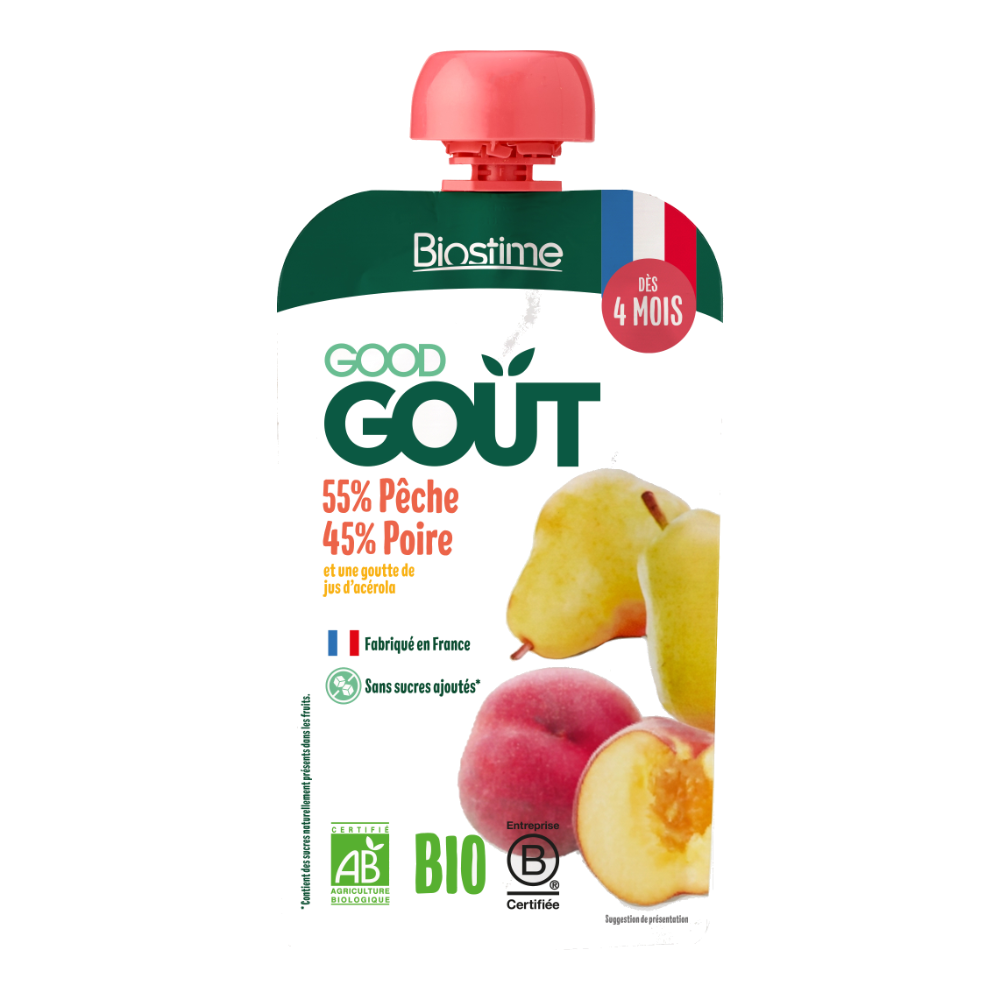 Gourde pêche poire bio (dès 4 mois) - 120g