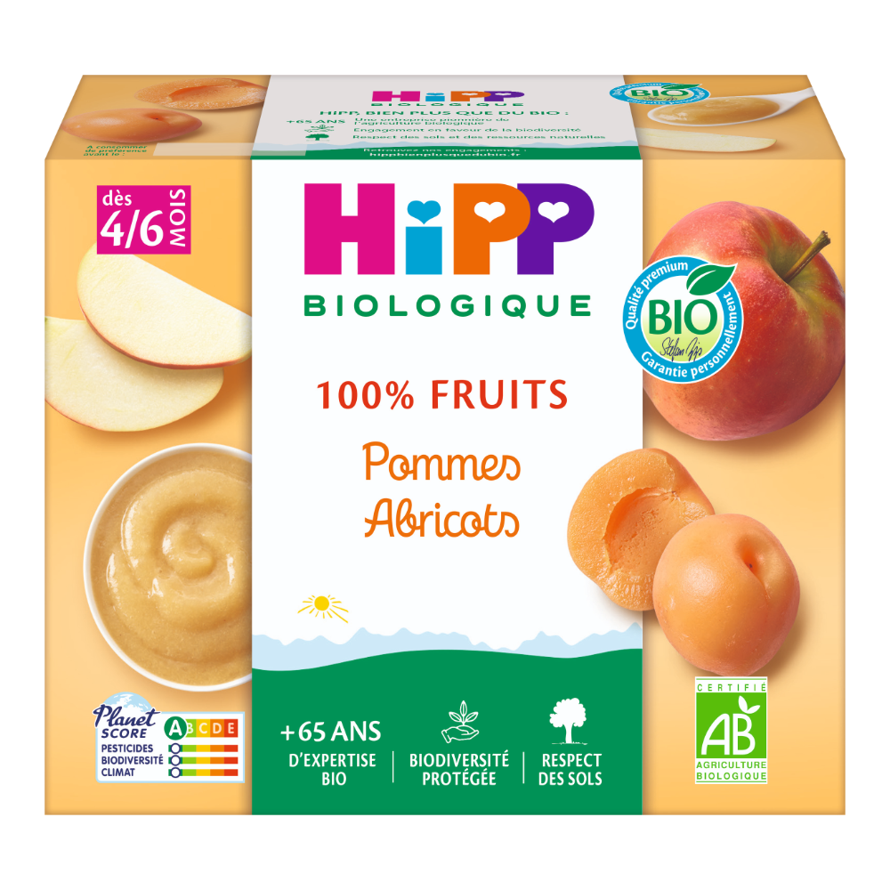 Coupelles pommes abricots bio (dès 4/6 mois) - 4x100g