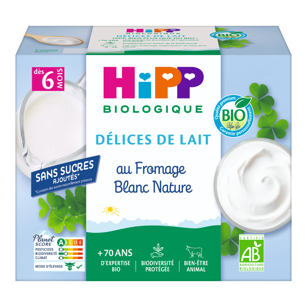 Délices de lait fromage blanc nature bio (dès 6 mois) - 4x100g