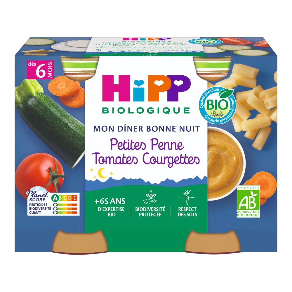 Petits pots soir penne tomate courgette bio (dès 6 mois) - 2x190g