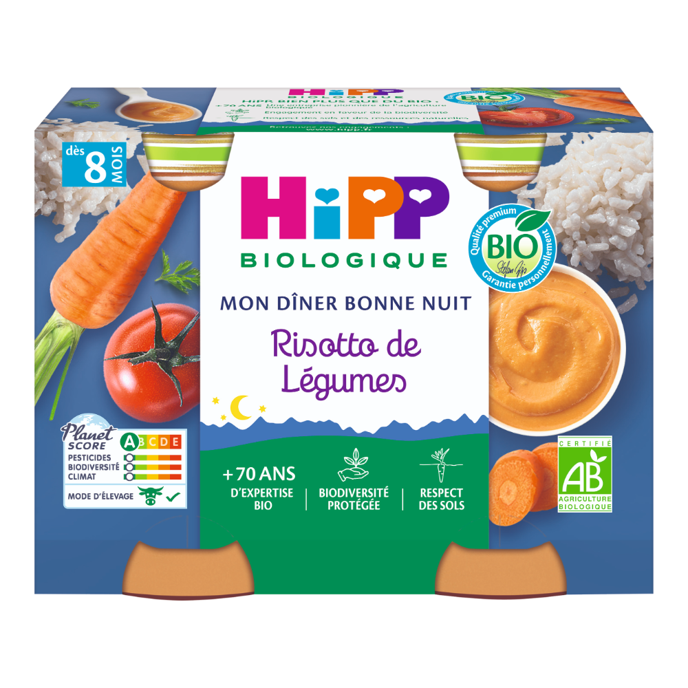 Petits pots soir risotto de légumes bio (dès 8 mois) - 2x190g