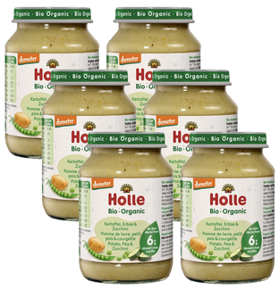 Bio Babybrei Kartoffel, Erbsen & Zucchini, demeter, ab 6. Monat, Karton 6 Stk.