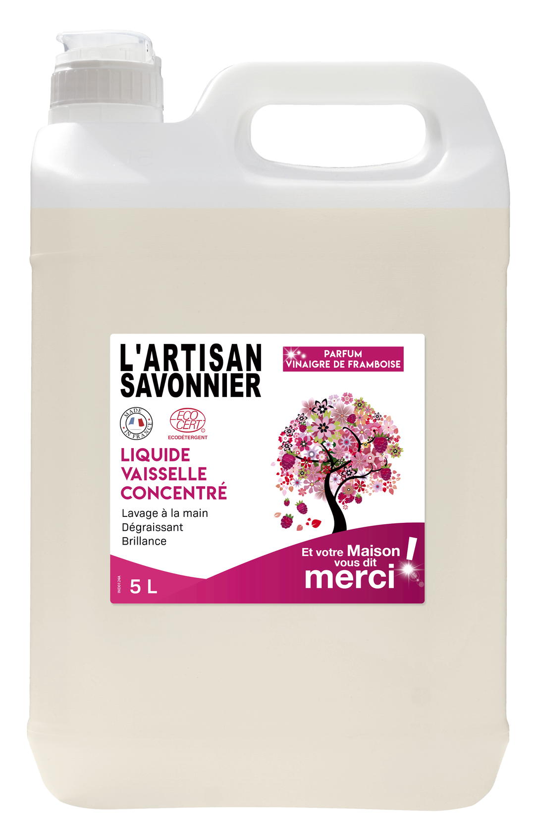 Liquide vaisselle concentré vinaigre framboise - 5L