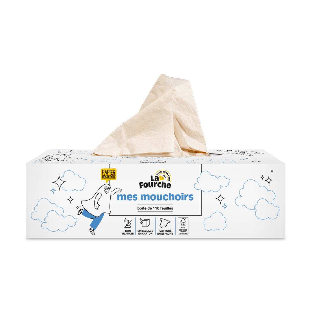 Boîte de mouchoirs 3 plis papier 100% recyclé x110 mouchoirs x 110