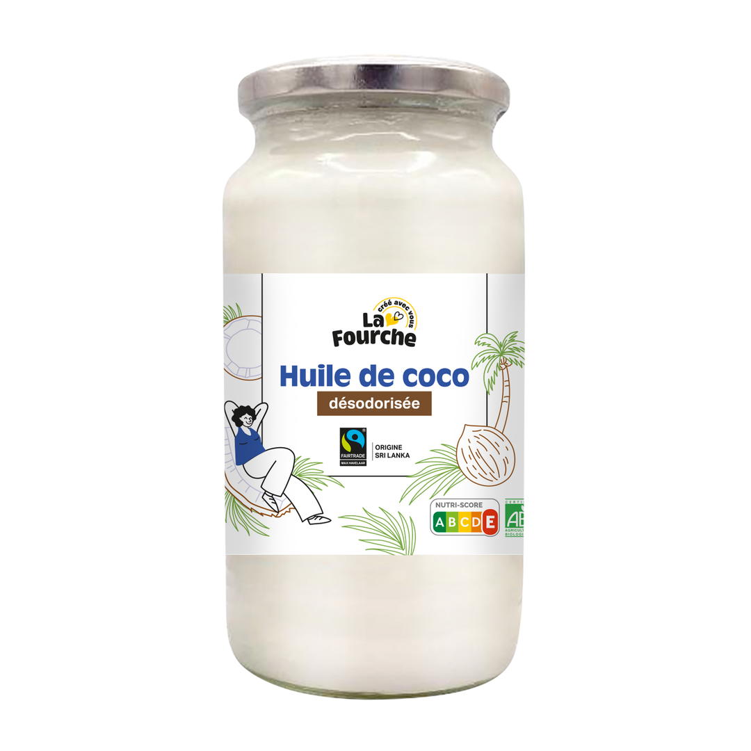 Huile de coco désodorisée bio et équitable