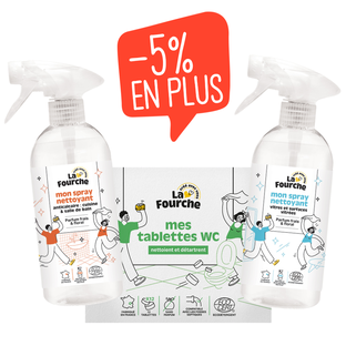Panier salle de bain propre tablettes wc, spray anticalcaire et vitres