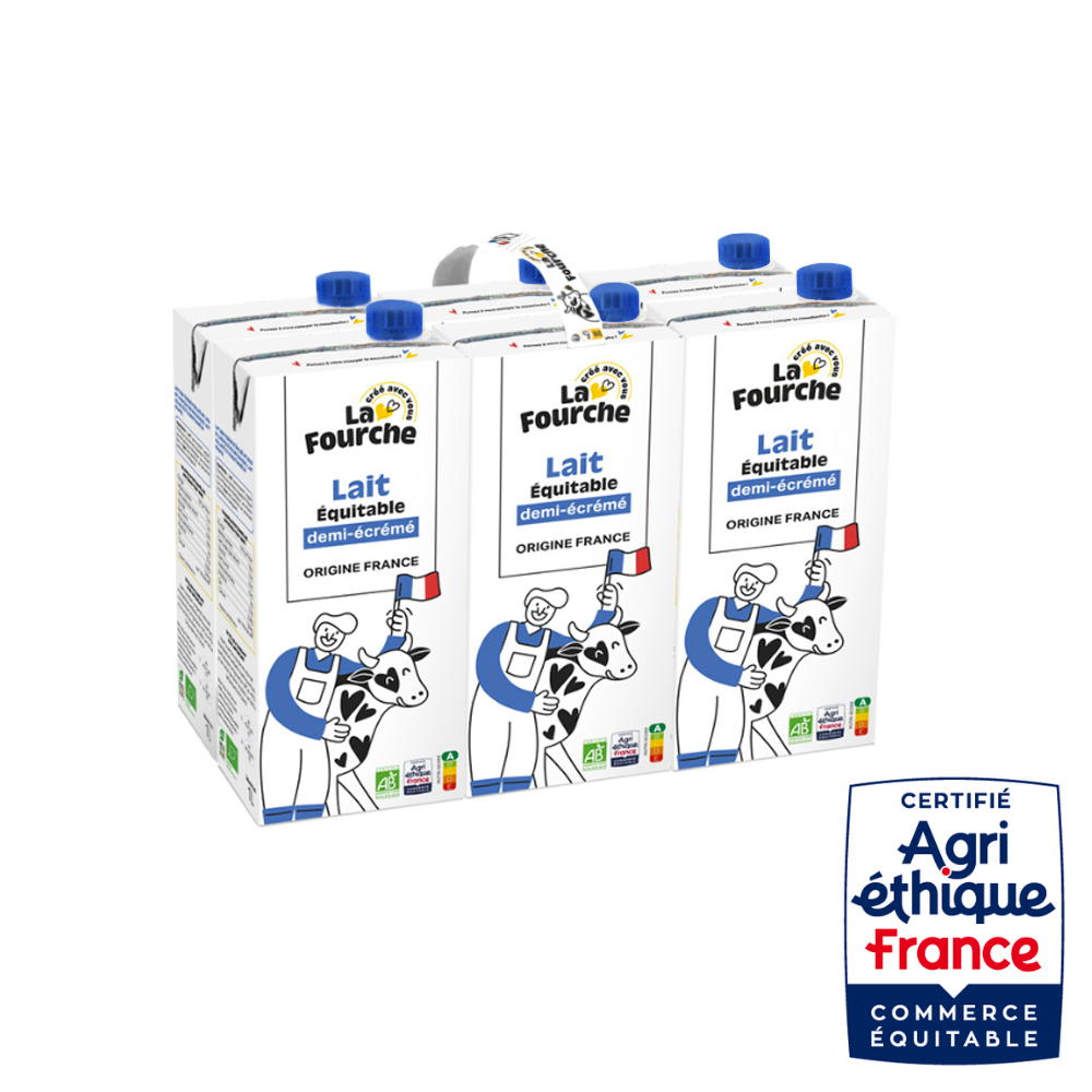 Lait demi-ecrémé bio et equitable - 6x1l