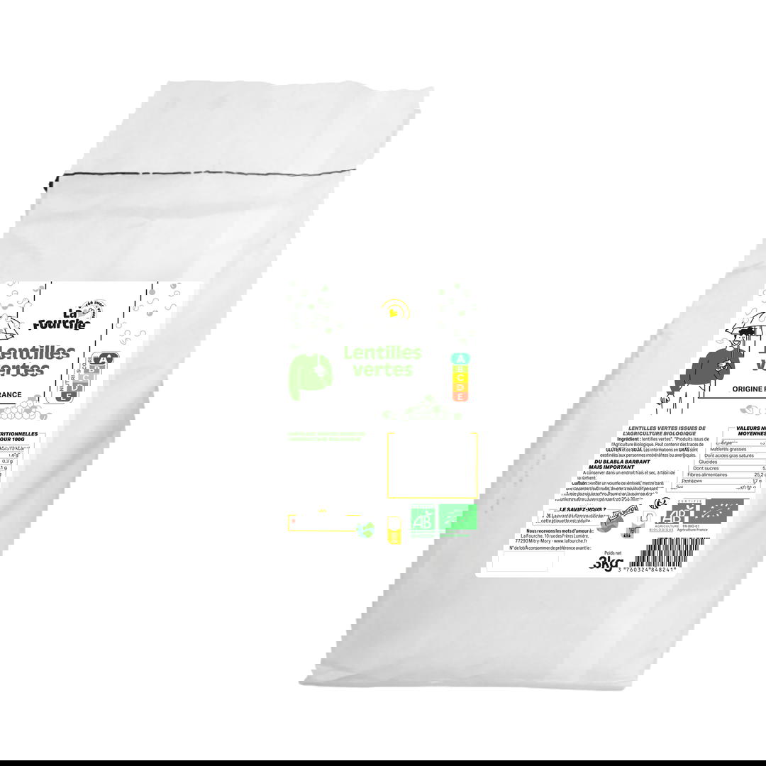Lentilles vertes bio origine France - 3kg