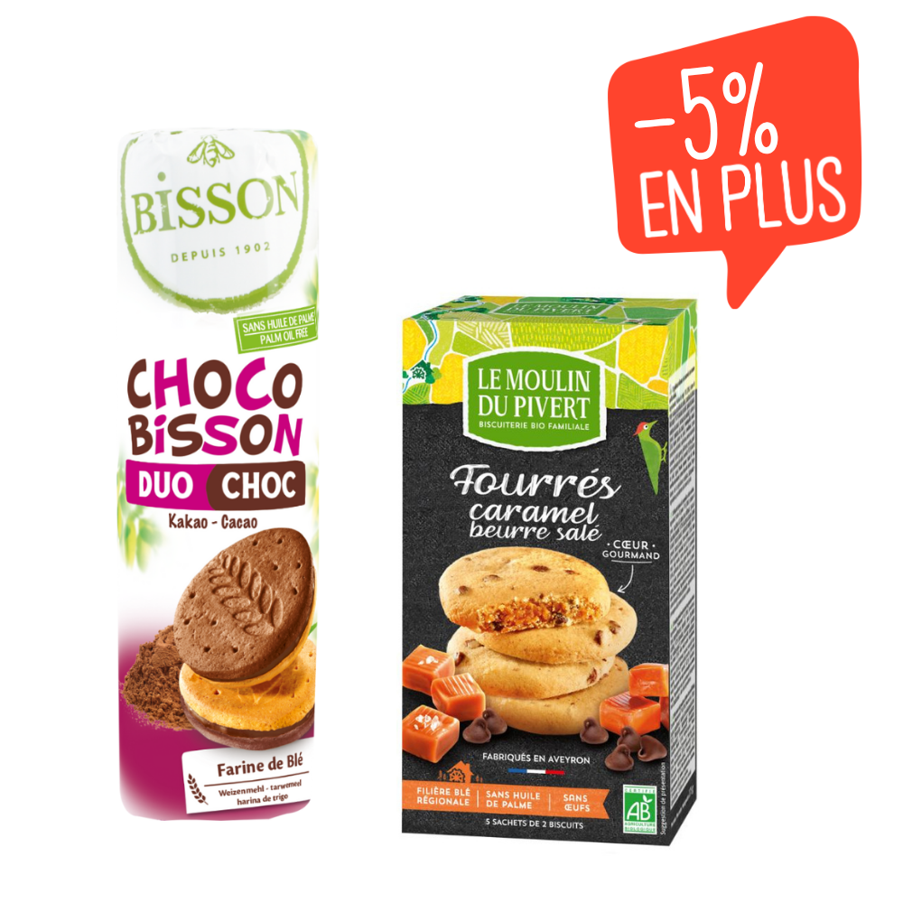 Lot cookies caramel bio et biscuits choco bio